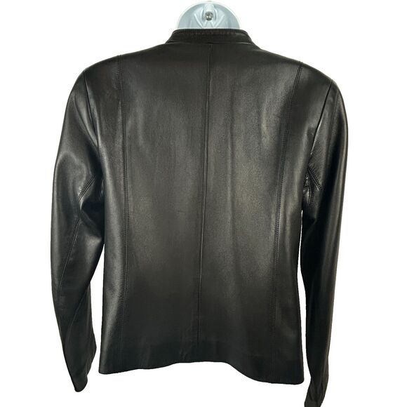 Cole Haan Women's Lambskin Leather Moto Biker Jacket Black Size XS - Picture 12 of 16